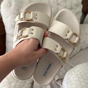 Steve Madden Ivory Buckle Slide Sandals